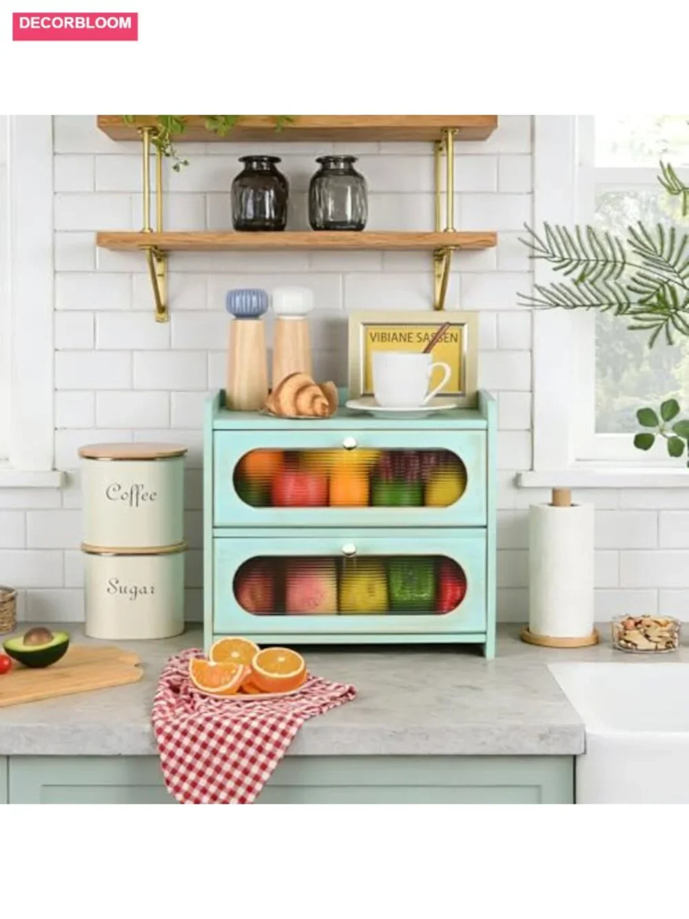 2-Tier Bamboo Bread Box with Window for Kitchen Countertop Storage